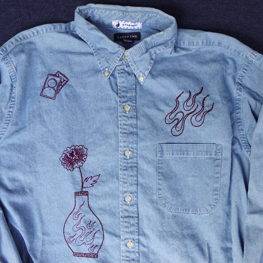 Denim Button Up w/ Vase
